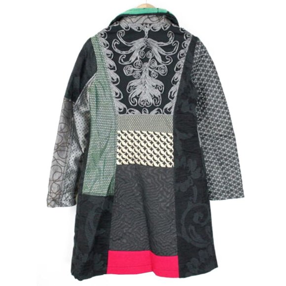DESIGUAL Embroidered Long Sleeve Patterned Cotton/Wool Blend Coat - Picture 2 of 15